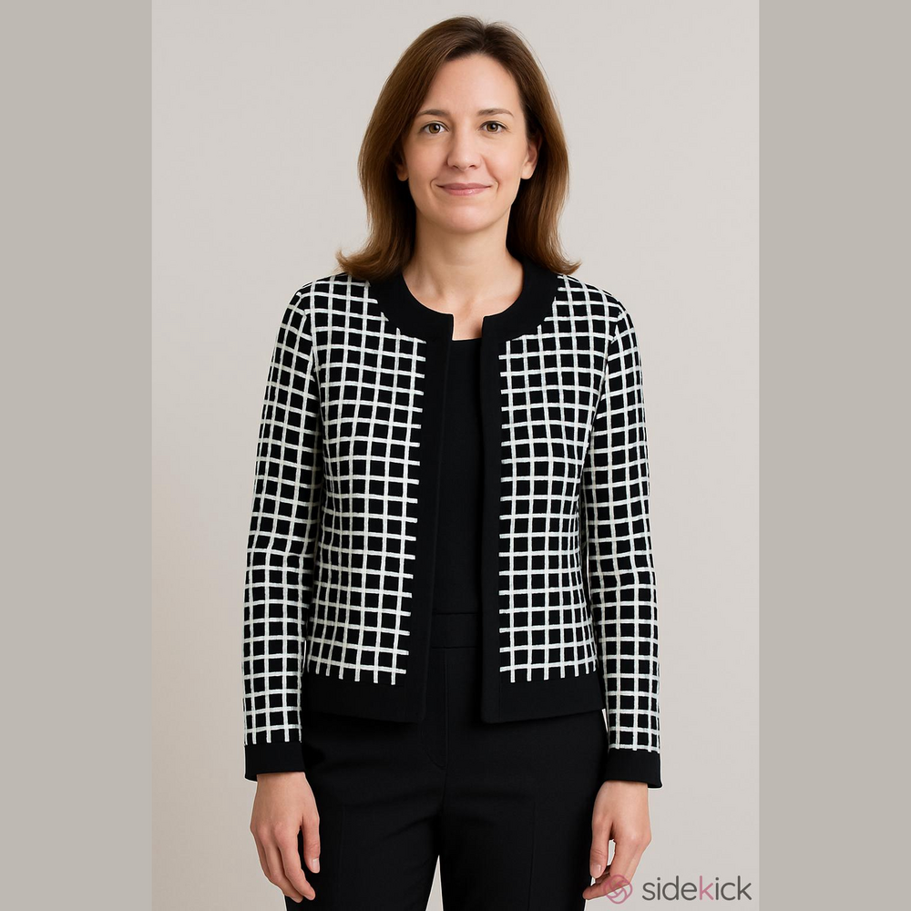Retro Y2K Tan Jay Geometric Colourblock  Businesscore Cardigan